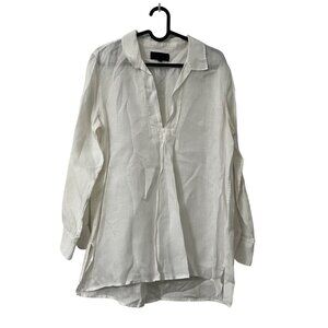 Nili Lotan White Linen Long Sleeve Popover Tunic Shirt Womens Size Medium